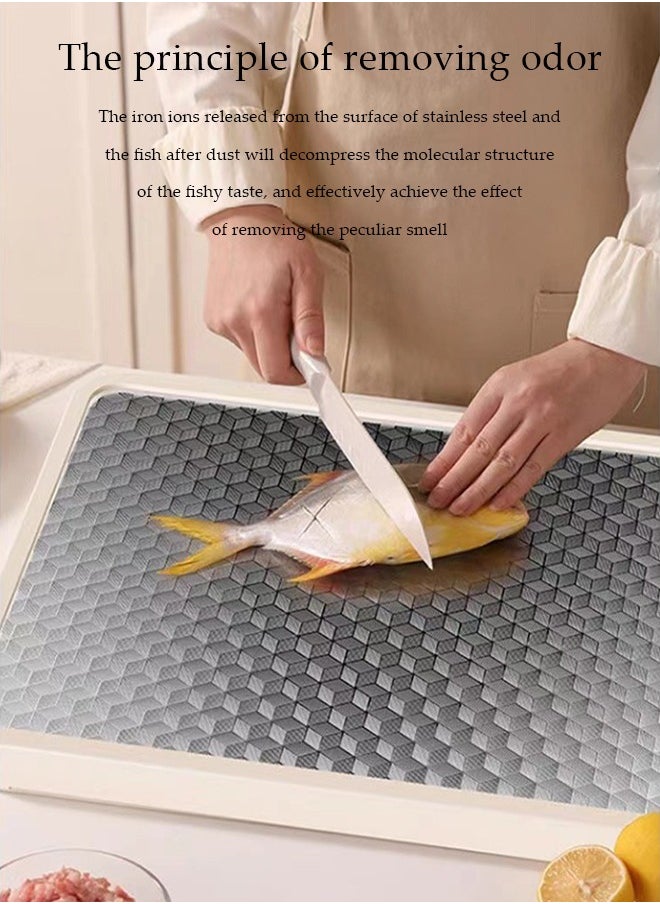 DUNISO Cutting board, stainless steel kitchen cutting board, double sided antibacterial cutting board, made of stainless steel and plastic, non slip, suitable for meat, fruits and vegetables, 27 * 38cm  - Image 4