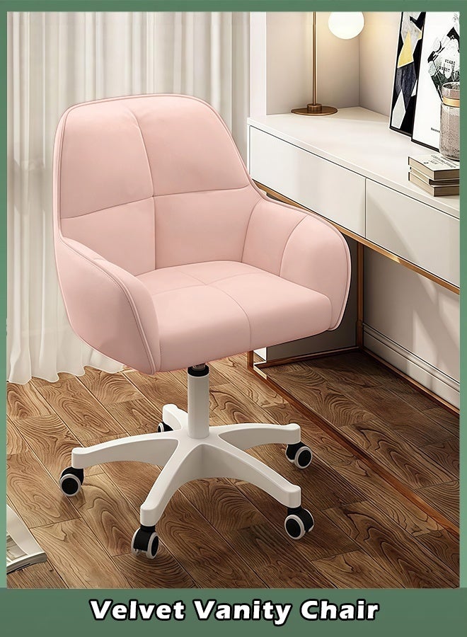 Makeup Vanity Chairs, Home Office Computer Chair, Cute Office Chair, Height Adjustable Swivel Office Chair, Cute Makeup Chair with Wheels, Comfortable Reclining Chair, for Living Room Office (Pink) - Image 1