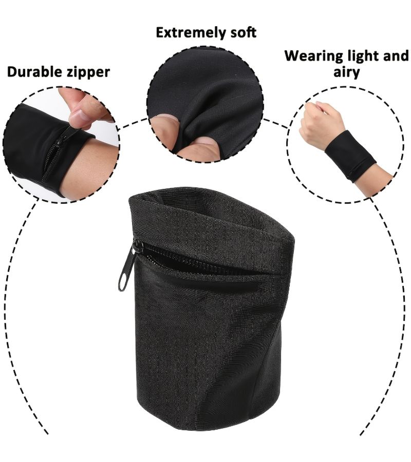 Black Zipper Wristlet Wallet Key Card Holder For Running Fitness Hiking - Image 2