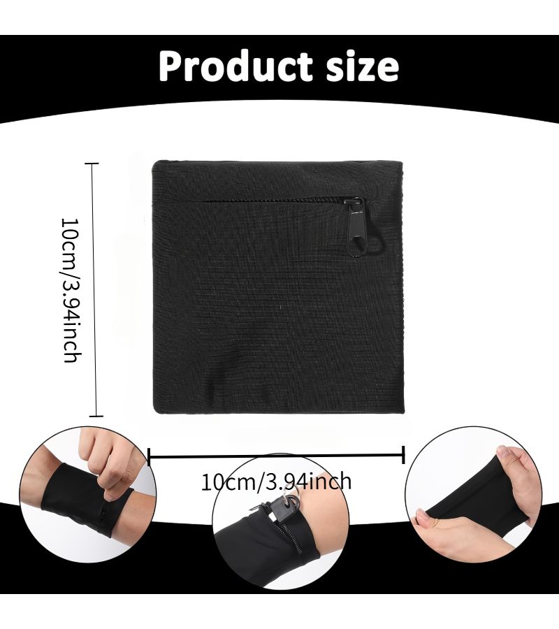 Black Zipper Wristlet Wallet Key Card Holder For Running Fitness Hiking - Image 5