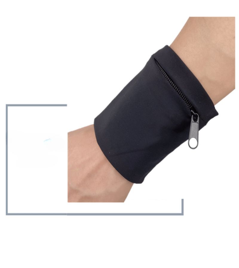 Black Zipper Wristlet Wallet Key Card Holder For Running Fitness Hiking - Image 1