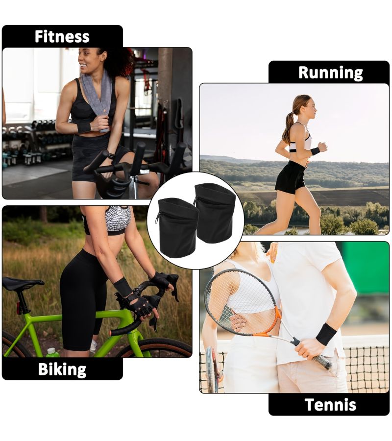 Black Zipper Wristlet Wallet Key Card Holder For Running Fitness Hiking - Image 4