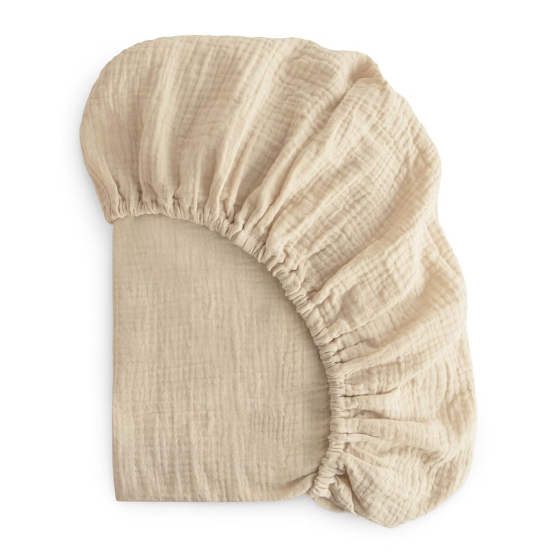 mushie Extra Soft Muslin Fitted Crib Sheet | 192 Thread Count | 28"x 52" (Fog) - Image 1