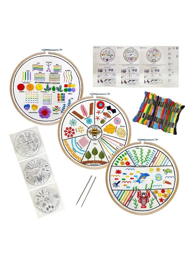 Embroiderymaterial Embroidery Kit Set For Adults & Kids With Pattern Digital Printed Cloth Fabric Instructions Papers Threads Hoop & Needle. Combo 3 Style(3Combo, Multicolor) - Image 1