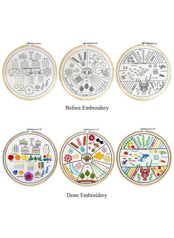 Embroiderymaterial Embroidery Kit Set For Adults & Kids With Pattern Digital Printed Cloth Fabric Instructions Papers Threads Hoop & Needle. Combo 3 Style(3Combo, Multicolor) - Image 3