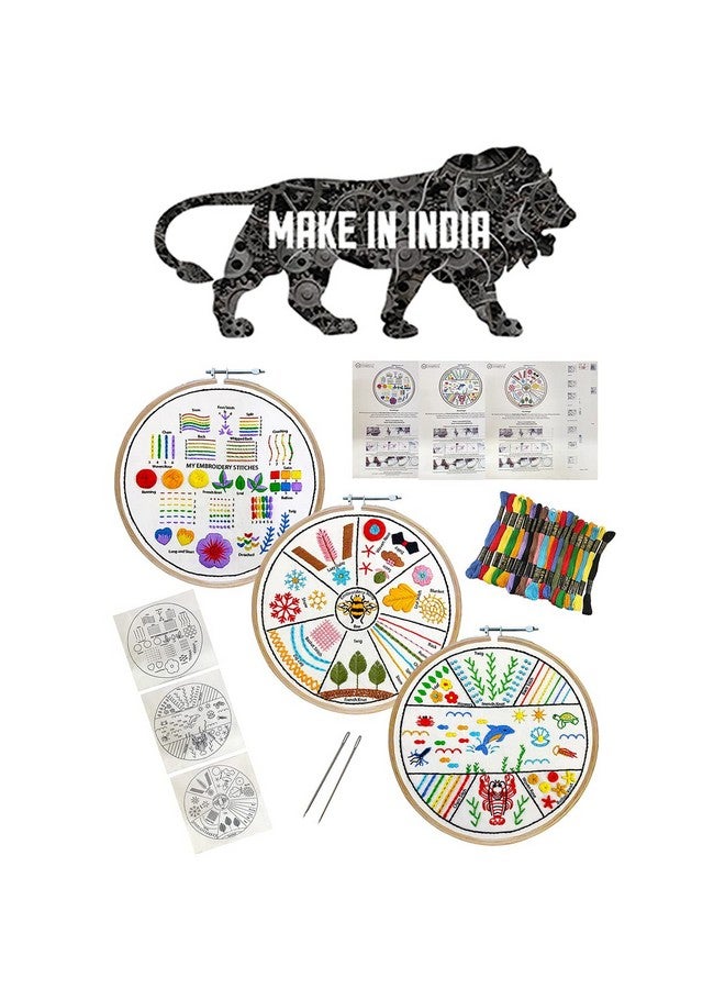 Embroiderymaterial Embroidery Kit Set For Adults & Kids With Pattern Digital Printed Cloth Fabric Instructions Papers Threads Hoop & Needle. Combo 3 Style(3Combo, Multicolor) - Image 4