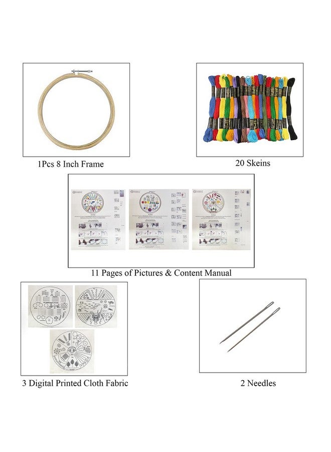 Embroiderymaterial Embroidery Kit Set For Adults & Kids With Pattern Digital Printed Cloth Fabric Instructions Papers Threads Hoop & Needle. Combo 3 Style(3Combo, Multicolor) - Image 2