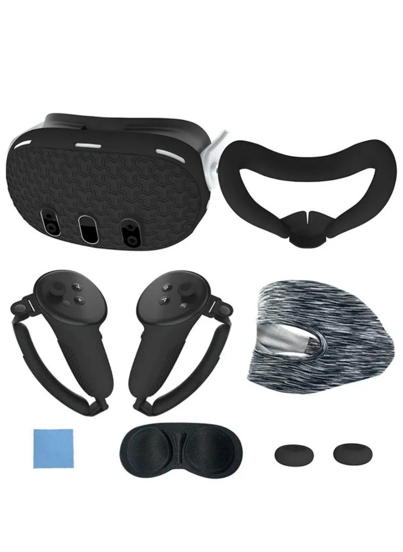 Generic Silicone Protective Cover Shell Case For Meta Quest 3 VR Headset Head Face Cover Eye Pad Handle Grip Button Cap VR Accessories (Black)  - Image 1