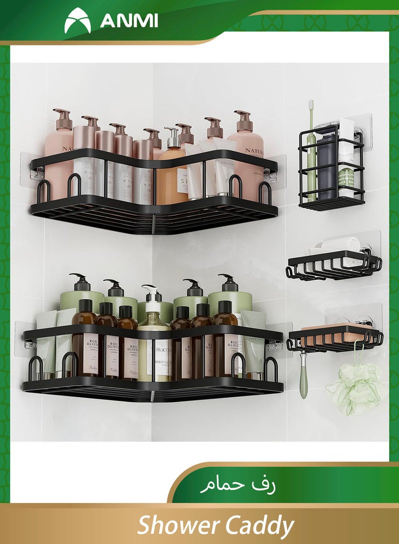 Anmi 5-Pack Corner Shower Caddy Adhesive Bathroom Organizer Storage Shelf Rustproof Stainless Steel Holder Rack Black - Image 1
