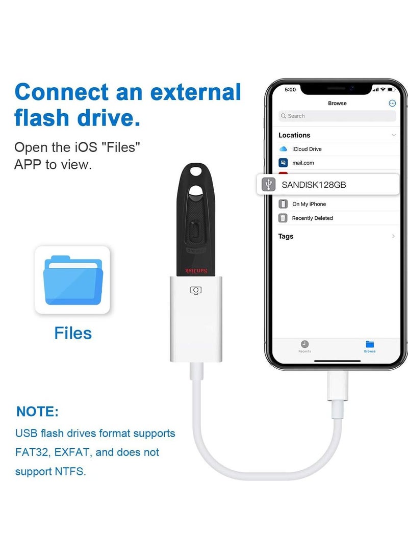 Lightning Female USB OTG Cable Adapter for iPhone, iPad Models, Camera, Card Reader, USB Flash Drive, MIDI Keyboard