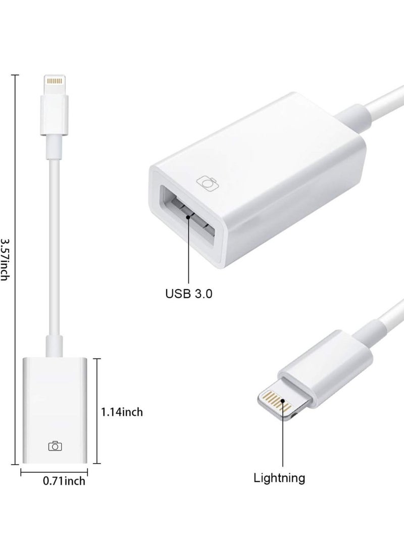 Lightning Female USB OTG Cable Adapter for iPhone, iPad Models, Camera, Card Reader, USB Flash Drive, MIDI Keyboard
