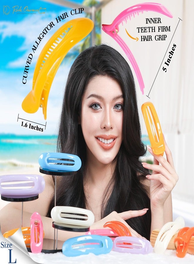 RC ROCHE ORNAMENT RC ROCHE 6 Pcs Flat Claw Hair Clips for Women Alligator French Barrette Long Thick Hair Duckbill Curved No Slip Grip Lay Flat Side Slide Firm Classic Styling, Large Jelly Candy Multicolor - Image 2