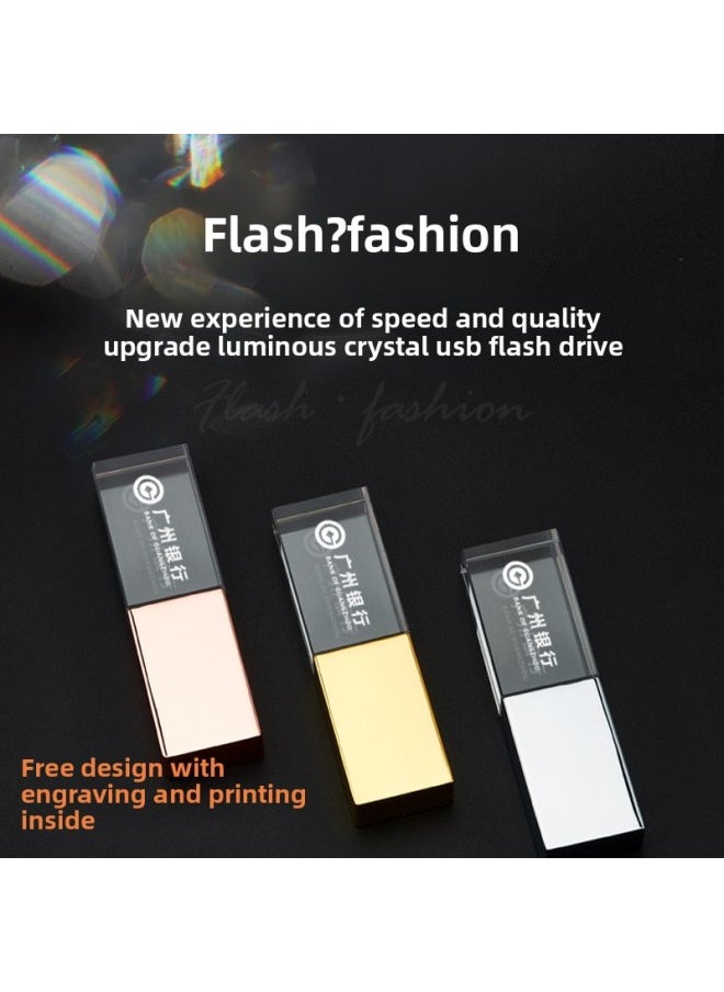 Generic Crystal USB Flash Disk Usb3.0 Luminous Acrylic USB Flash Disk 16G Gift Music Laser Inner Carving Logo32g128g-Color:Silver-Capacity:1GB  - Image 2