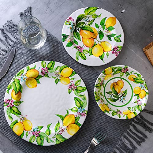 LEHAHA Lemon Melamine Dinnerware Dish Set – 12 Piece Indoor and Outdoor Plates and Bowls Sets for Everyday Use, Dishwasher Safe, Unbreakable Kitchen Dinner Set, Service for 4… - Image 3