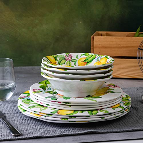 LEHAHA Lemon Melamine Dinnerware Dish Set – 12 Piece Indoor and Outdoor Plates and Bowls Sets for Everyday Use, Dishwasher Safe, Unbreakable Kitchen Dinner Set, Service for 4… - Image 5