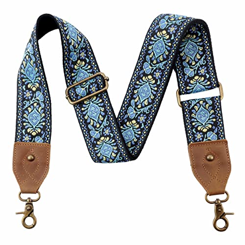 Nefelibata Purse Strap 2 Cowhide Head Wide Shoulder Strap Adjustable ReplacementRetro Jacquard Embroidery Multipattern Crossbody Bag Straps for HandbagCrossbody BagsShoulder BagsPurple Flower - Image 1