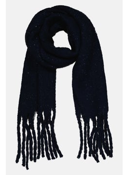 Women Textured Thick Twist-Fringe Scarves 160 L x 34 H cm, Navy
