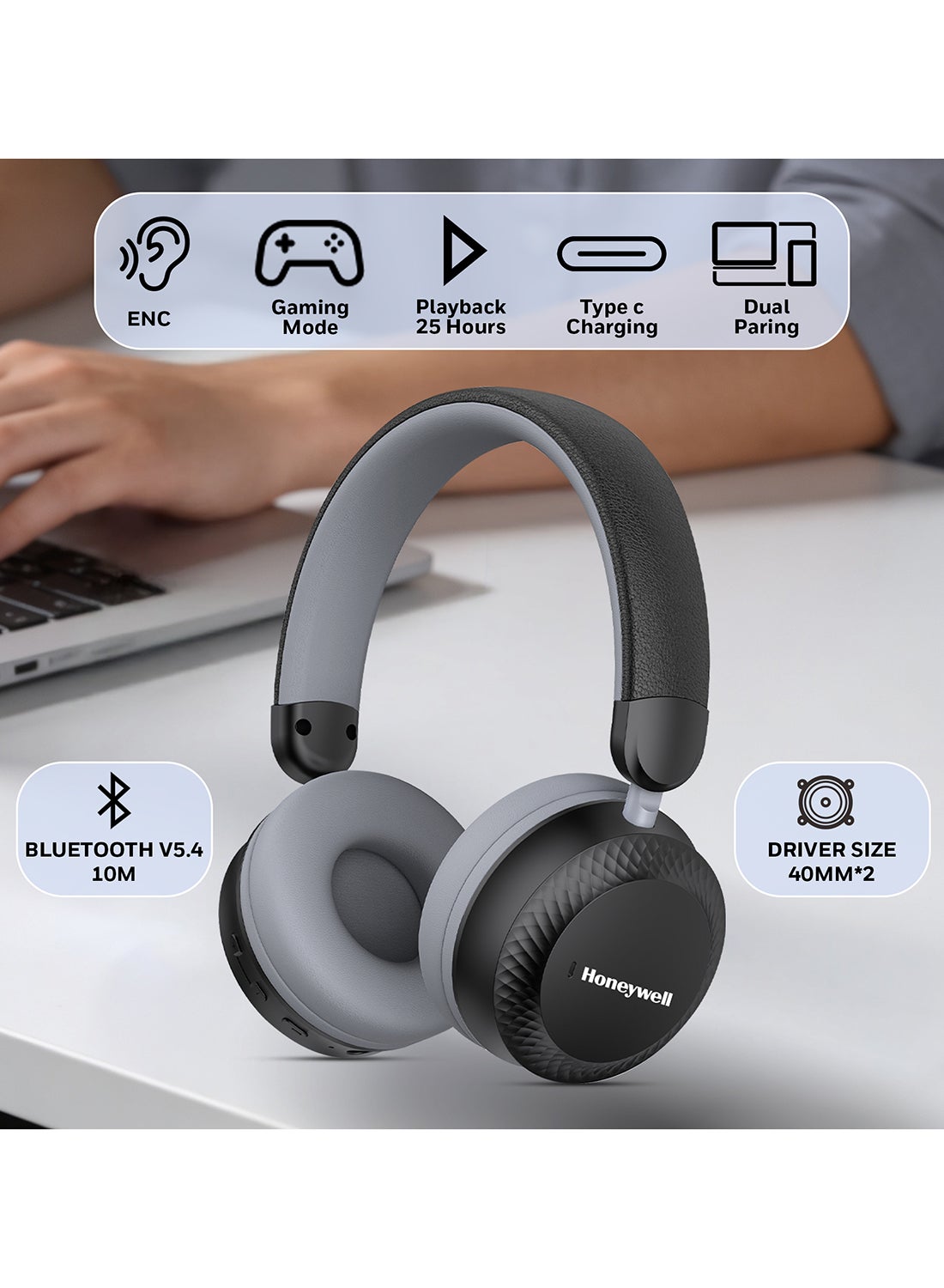 New Launched Moxie V20 Bluetooth v5.4 On-Ear Headphones with Mic, ENC, 25H Playback, Deep Bass, IPX4, Aux, Stereo Sound, 40ms low latency Gaming Mode, Padded Cushion Black