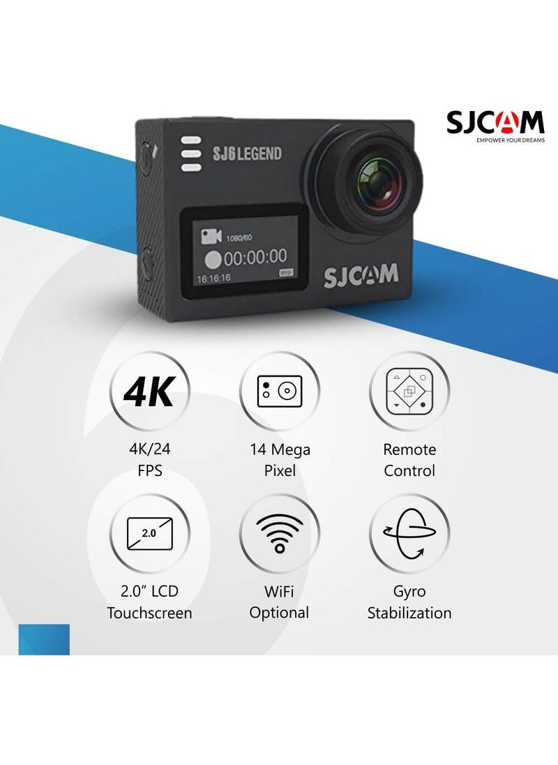 SJCAM - SJCAM SJ6 Legend 4K WiFi Action Camera Waterproof Dual Screen Sport Camera Underwater 2.0 Touchscreen/ 0.9 Front LCD Screen Wide Angel Gyro Stabilization - Image 1