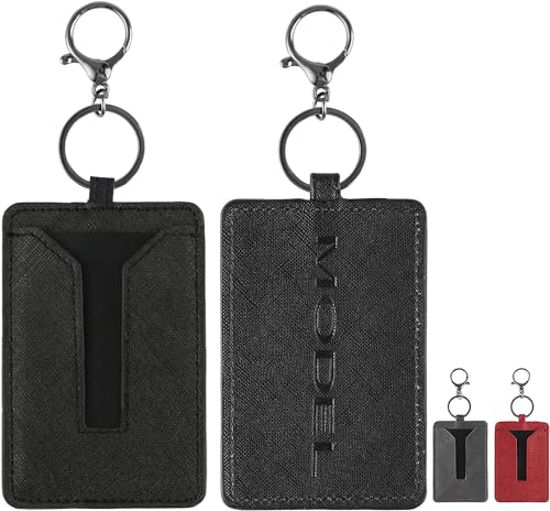 Amiss Car Key Clip, Leather Case and Key Chain Metal Accessories Fit for Tesla Model 3 and Model Y, Car Interior Exterior Accessories -Black (1 Pack) - Image 1