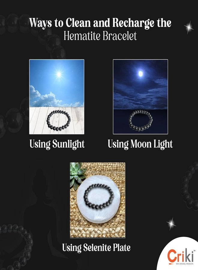 CRIKI Natural Hematite Bracelet - Certified Original Hematite Stone Bracelet for Focus, Mental clarity, Improves Blood Circulation, Positivity, and Balance Root Chakra Healing - 8MM Beads (7.5 Inch) - Image 5