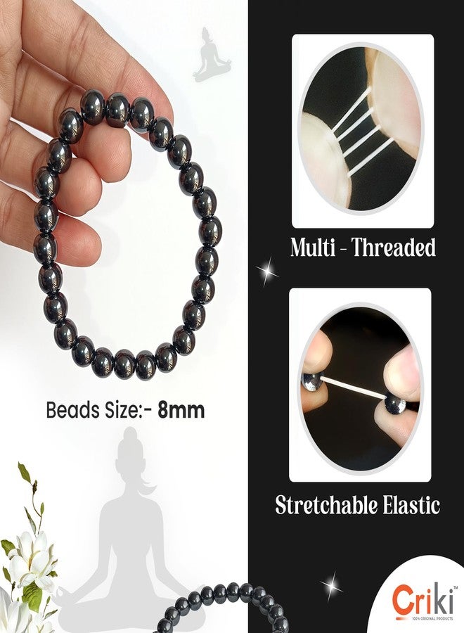 CRIKI Natural Hematite Bracelet - Certified Original Hematite Stone Bracelet for Focus, Mental clarity, Improves Blood Circulation, Positivity, and Balance Root Chakra Healing - 8MM Beads (7.5 Inch) - Image 2