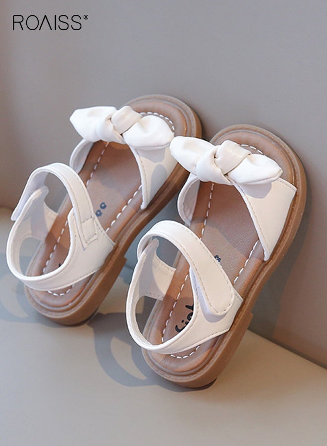 رويس صندل أنيق للبنات مع عقدة على شكل عقدة، صندل مسطح مفتوح من الأمام مفتوح من الأمام وأحذية صيفية كاجوال بنعل ثابت مقاوم للانزلاق، مناسب لحفلات الزفاف، أو الارتداء اليومي أو مناسبات أخرى - Image 1