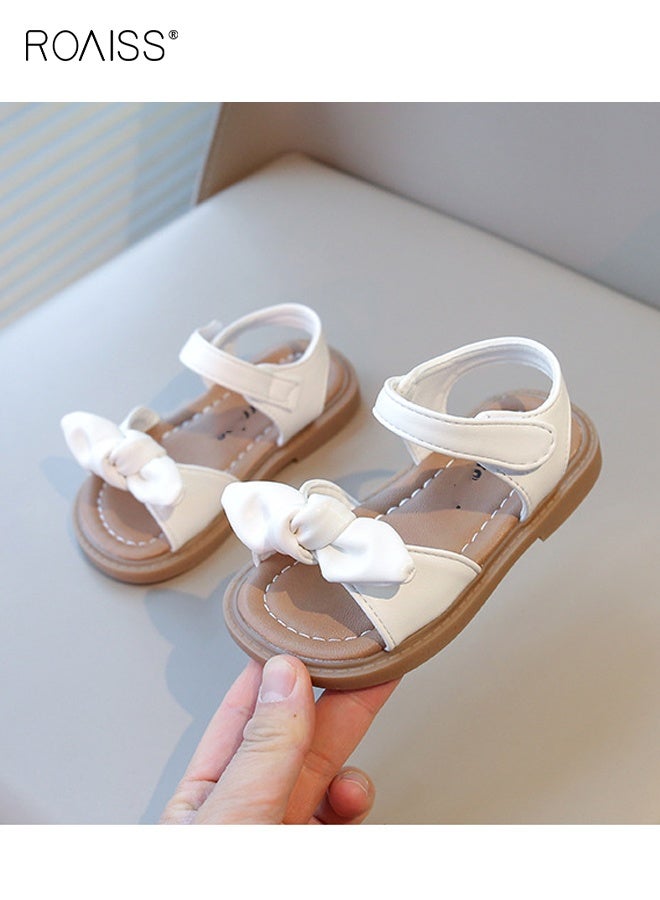 رويس صندل أنيق للبنات مع عقدة على شكل عقدة، صندل مسطح مفتوح من الأمام مفتوح من الأمام وأحذية صيفية كاجوال بنعل ثابت مقاوم للانزلاق، مناسب لحفلات الزفاف، أو الارتداء اليومي أو مناسبات أخرى - Image 2