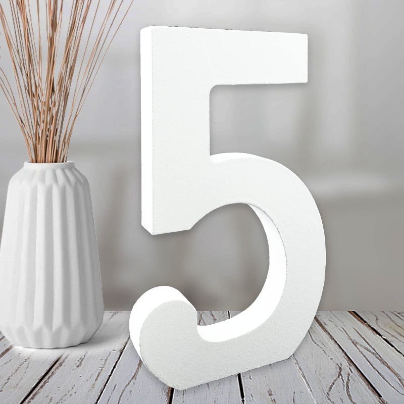 AOCEAN 6 Inch White Wood Numbers Unfinished Wood Number for Wall Decorative Standing Numbers Slices Sign Board Decoration for Craft Home Party Projects 5