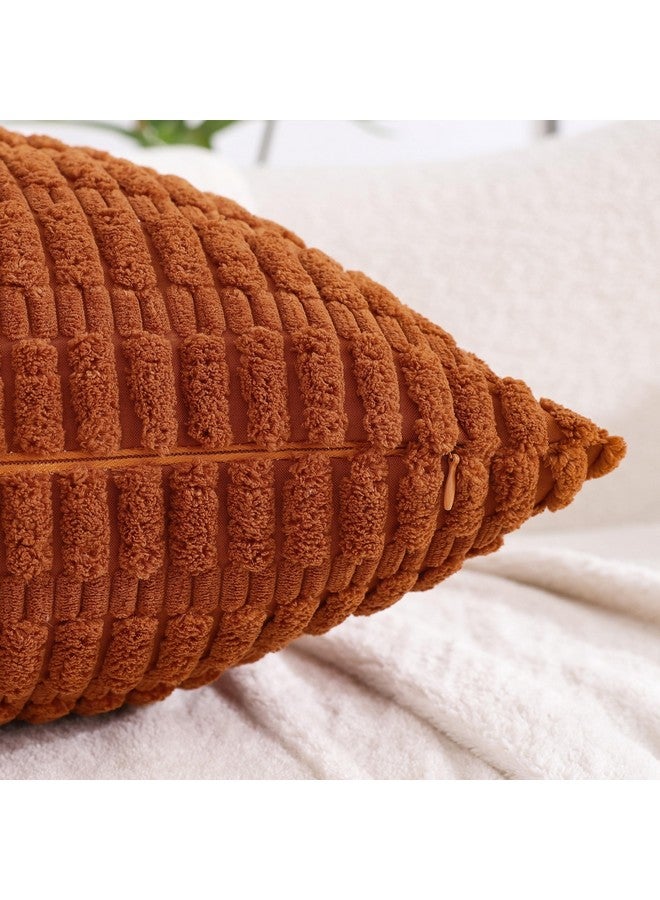 All Smiles Fall Decorative Throw Pillow Covers 18x18 Set of 4 Rust Thanksgiving Farmhouse Home Corduroy Square Cushion Case for Decor Living Room Couch Bed Sofa,Boho Terracotta Orange - Image 3
