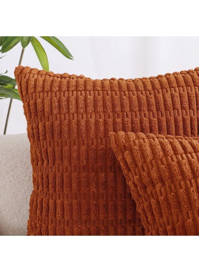All Smiles Fall Decorative Throw Pillow Covers 18x18 Set of 4 Rust Thanksgiving Farmhouse Home Corduroy Square Cushion Case for Decor Living Room Couch Bed Sofa,Boho Terracotta Orange - Image 2
