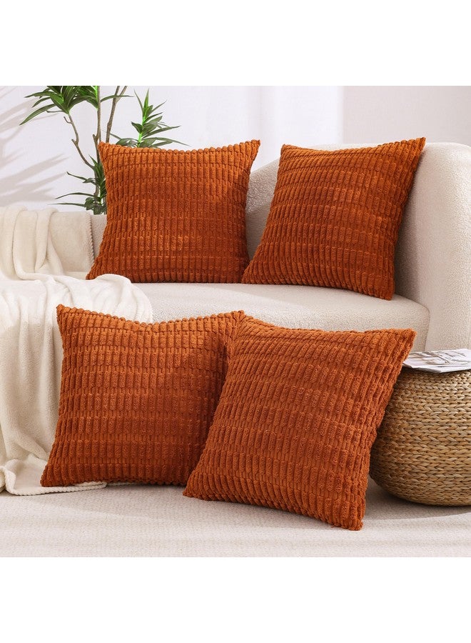 All Smiles Fall Decorative Throw Pillow Covers 18x18 Set of 4 Rust Thanksgiving Farmhouse Home Corduroy Square Cushion Case for Decor Living Room Couch Bed Sofa,Boho Terracotta Orange - Image 1