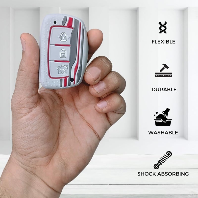 Keycept ™ Tristar Key Cover for Hyundai Grand i10 NIOS Asta| Venue| i20| Aura| Creta| Exter| i20 Elite| Verna 4s| i20 Active| Venue Sx| Elantra 3 Button Smart Key. (Grey) - Image 3