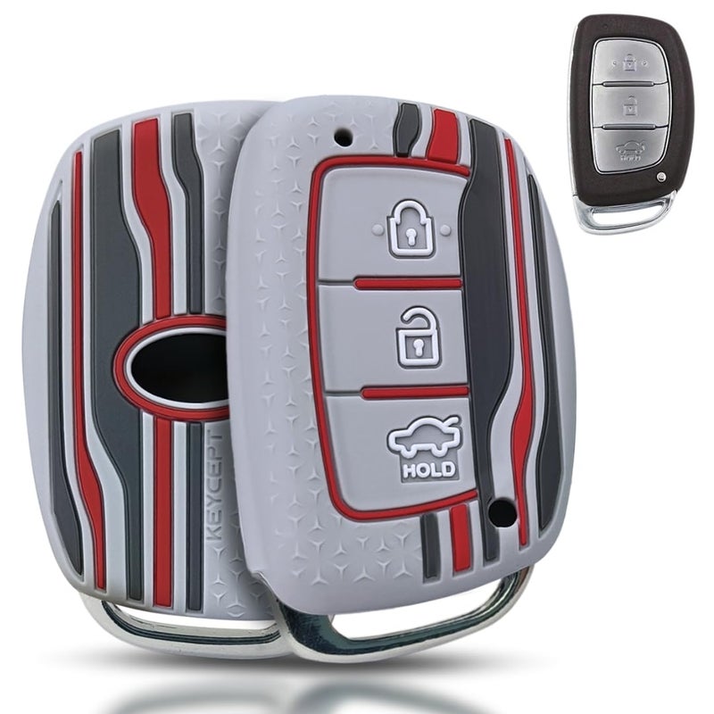 Keycept ™ Tristar Key Cover for Hyundai Grand i10 NIOS Asta| Venue| i20| Aura| Creta| Exter| i20 Elite| Verna 4s| i20 Active| Venue Sx| Elantra 3 Button Smart Key. (Grey) - Image 1