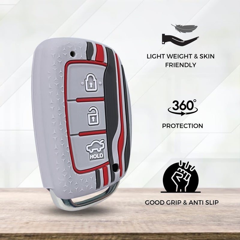 Keycept ™ Tristar Key Cover for Hyundai Grand i10 NIOS Asta| Venue| i20| Aura| Creta| Exter| i20 Elite| Verna 4s| i20 Active| Venue Sx| Elantra 3 Button Smart Key. (Grey) - Image 4