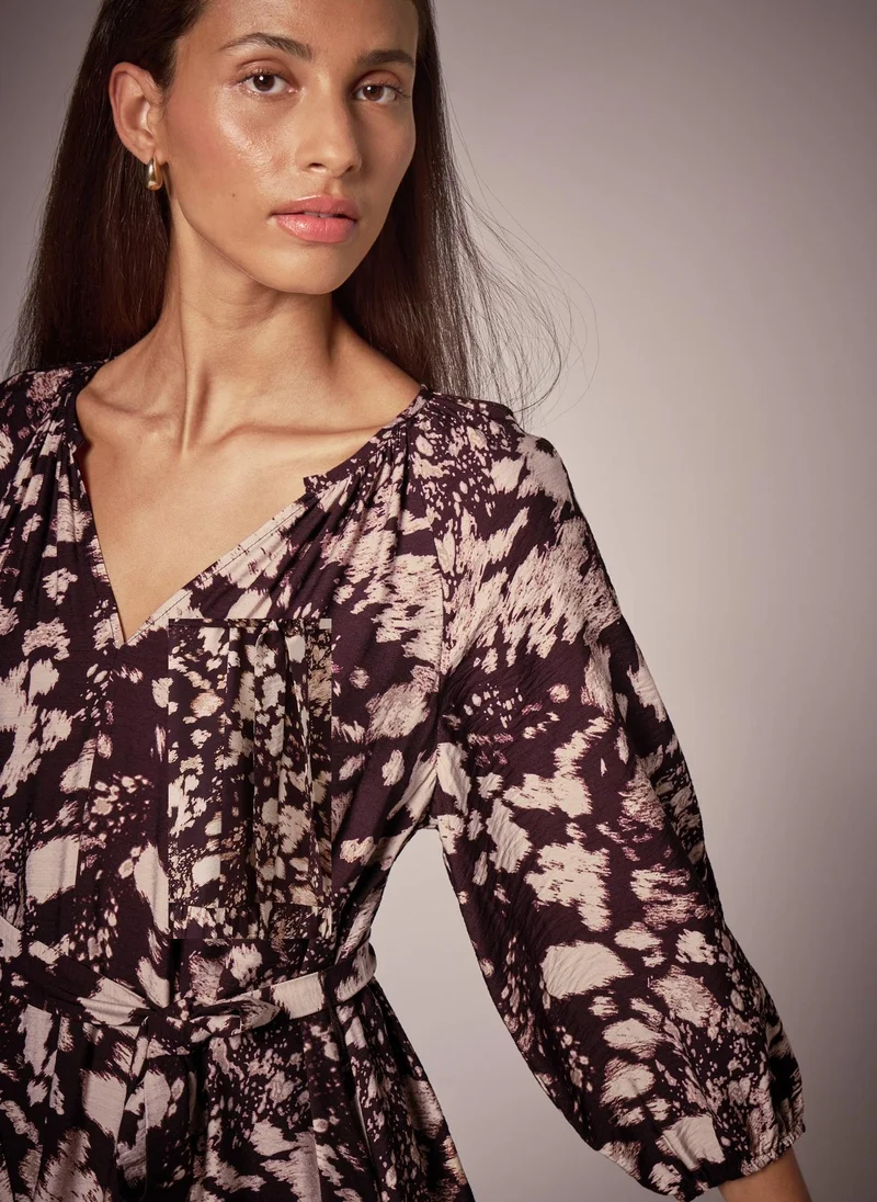 ماتلان Et Vous Brown Printed Belted Midi Dress