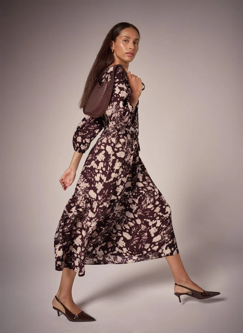 ماتلان Et Vous Brown Printed Belted Midi Dress