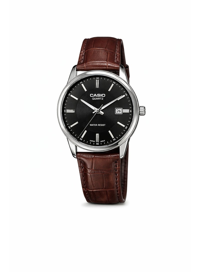 Casio Men's Analog Quartz Watch with Brown Leather Strap and Date Display – Water Resistant
