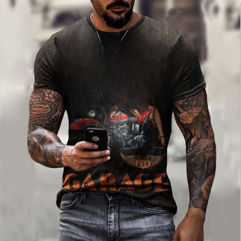 2022 European and American foreign trade cross-border new men's motorcycle casual digital printing slim pullover men's T-shirt TTA40-652 XS - Image 1