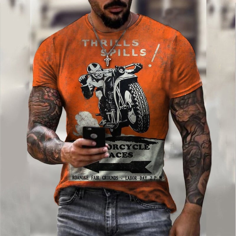 2022 European and American foreign trade cross-border new men's motorcycle casual digital printing slim pullover men's T-shirt TTA40-652 XS - Image 5