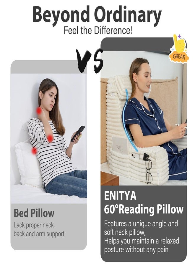 ENITYA Reading Pillow for Sitting in Bed Adult, XL Back Pillow for Bed Sitting up, Ivory - Image 4
