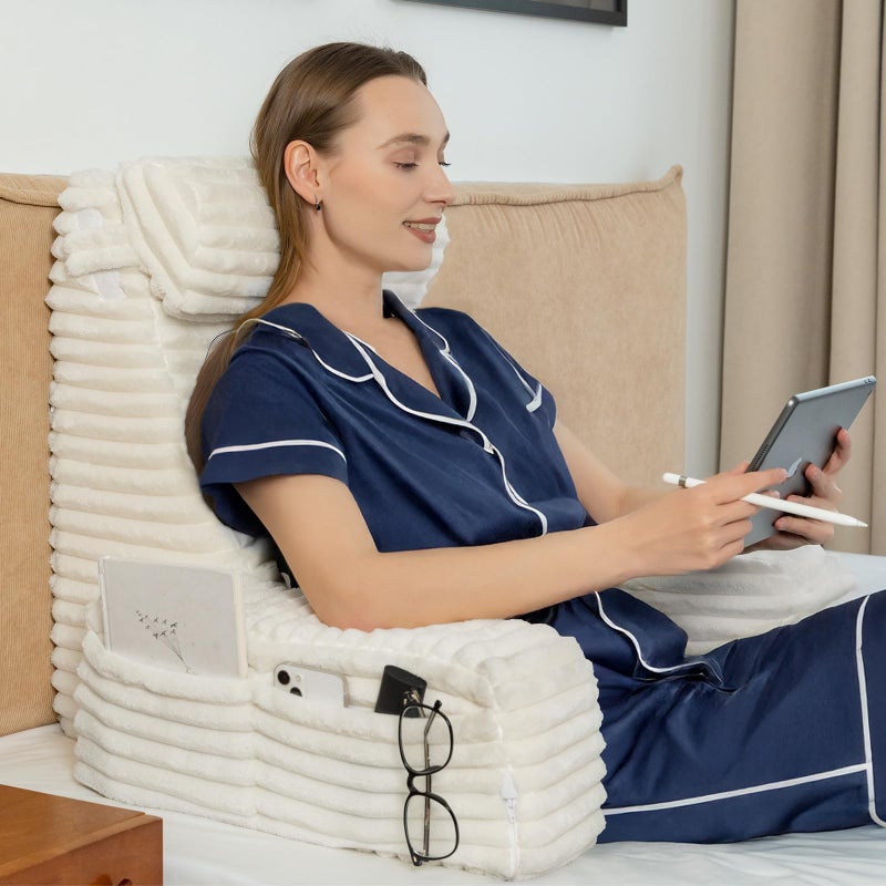 ENITYA Reading Pillow for Sitting in Bed Adult, XL Back Pillow for Bed Sitting up, Ivory - Image 1