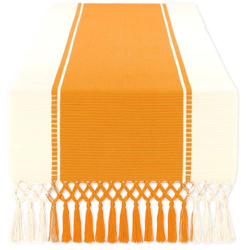 Crazyweaves Cotton Table Runner with Tassels – 13x72 Inch, Yellow & White Handwoven Design, Boho Farmhouse Style for Dining Table, Centerpiece Décor, Kitchen or Living Room Use - Image 1