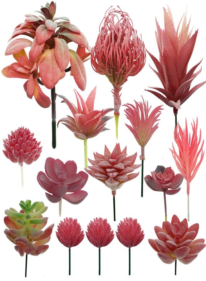 Cayway 15 PCS Artificial Succulent Plants, Red Fake Succulent, Unpotted Faux Succulent Assortment in Flocked Purpl in Different Type for Birthday Home Decor Indoor Wall Garden DIY - Image 1