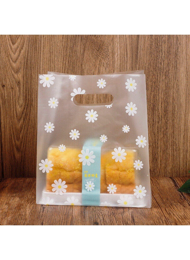 HaHaHai 100PCS Plastic Shopping Bags with Handle Daisy Pattern Cake Bread Goodies Treats Packaging Bag for Gift Wrapping Wedding Party Favors or Small Business - Image 4