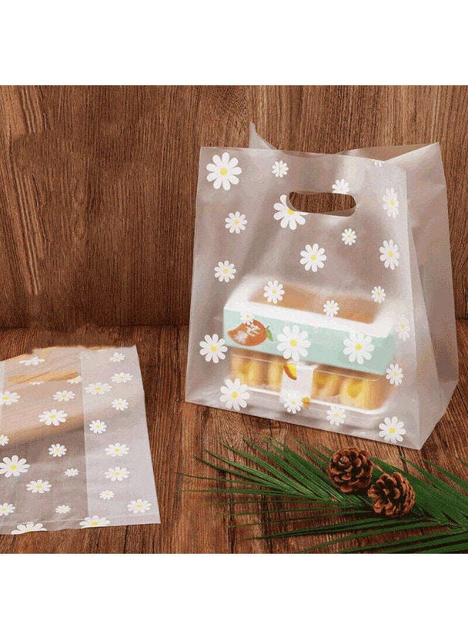 HaHaHai 100PCS Plastic Shopping Bags with Handle Daisy Pattern Cake Bread Goodies Treats Packaging Bag for Gift Wrapping Wedding Party Favors or Small Business - Image 2