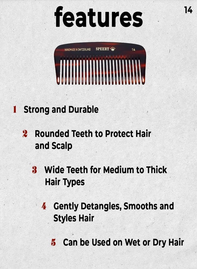 Speert #14 Handmade Wide Tooth Comb Tortoise Havana Acetate Thick Coarse Curly Detangling Parting Grooming Teasing Hair Styling Hairdresser Barber Hairdressing Wet Dry Pocket Travel Women Men Kids - Image 2
