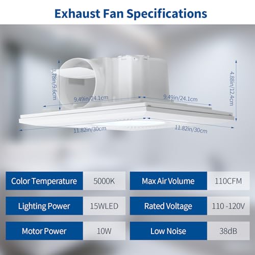 FrexCheng Bathroom Vent Fan with Light, Bathroom Exhaust Fan with LED Light Adjustable, Quiet 1.0 Sones Three Color Temperatures 2700k/4000k/5700k, 110 CFM,Ceiling Mount Ventilation for Home/Bath/Office - Image 2