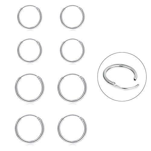 EPIRORA Silver Hoop Earrings - 4 Pairs of Hypoallergenic 925 Sterling Silver Cartilage Small Hoop Earrings for Women & Men(10mm &12mm) - Image 1