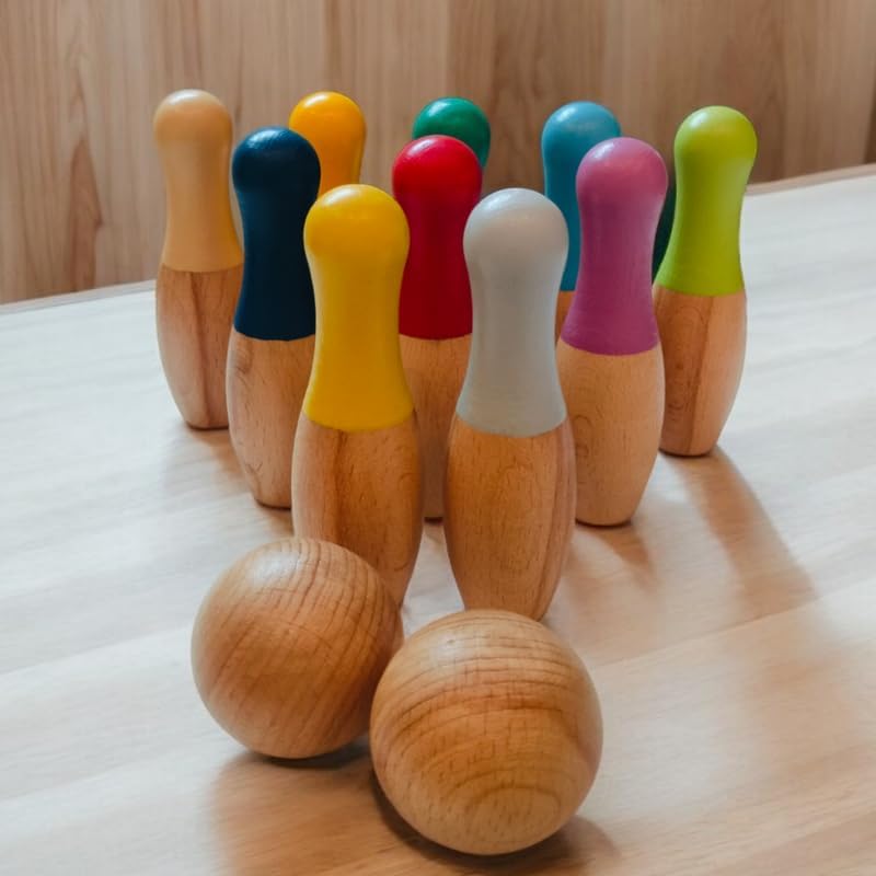 beebox Wooden Bowling Game Set || 10 Pins & 2 Balls || Fun & Safe Colorful Indoor-Outdoor Game for Kids – 20x12.3x6 cm - Image 2